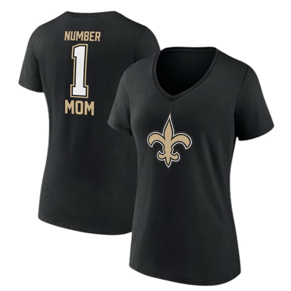 New Orleans Saints Fanatics Mother's V-Neck T-Shirt Black Sz M Casual Tee Gift
